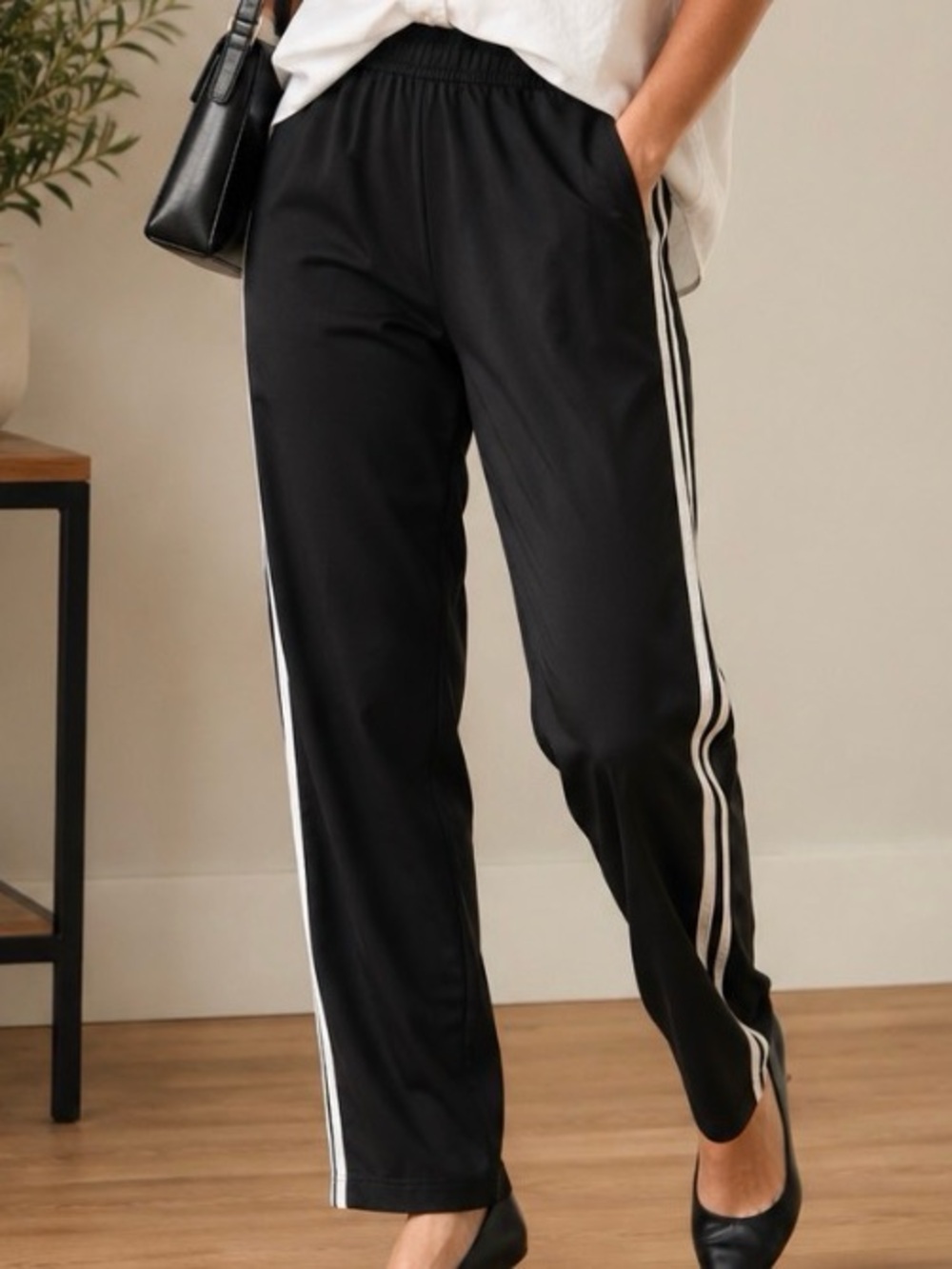 adidas Black Joggers with White Side Stripes